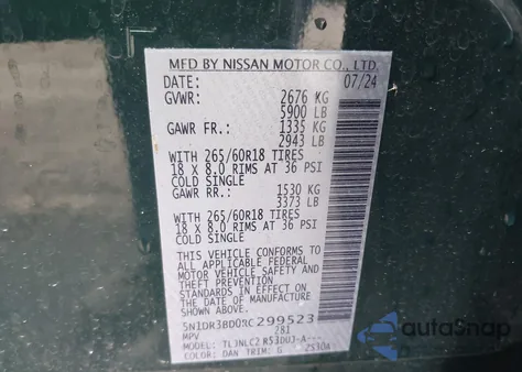 2024 Nissan Pathfinder Rock Creek 4Wd из США, поврежденный, VIN 5N1DR3BD0RC299523